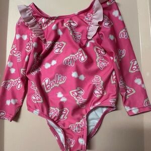 Barbie Hot Pink Ruffle-Shoulder Long Sleeve One-Piece Swimsuit